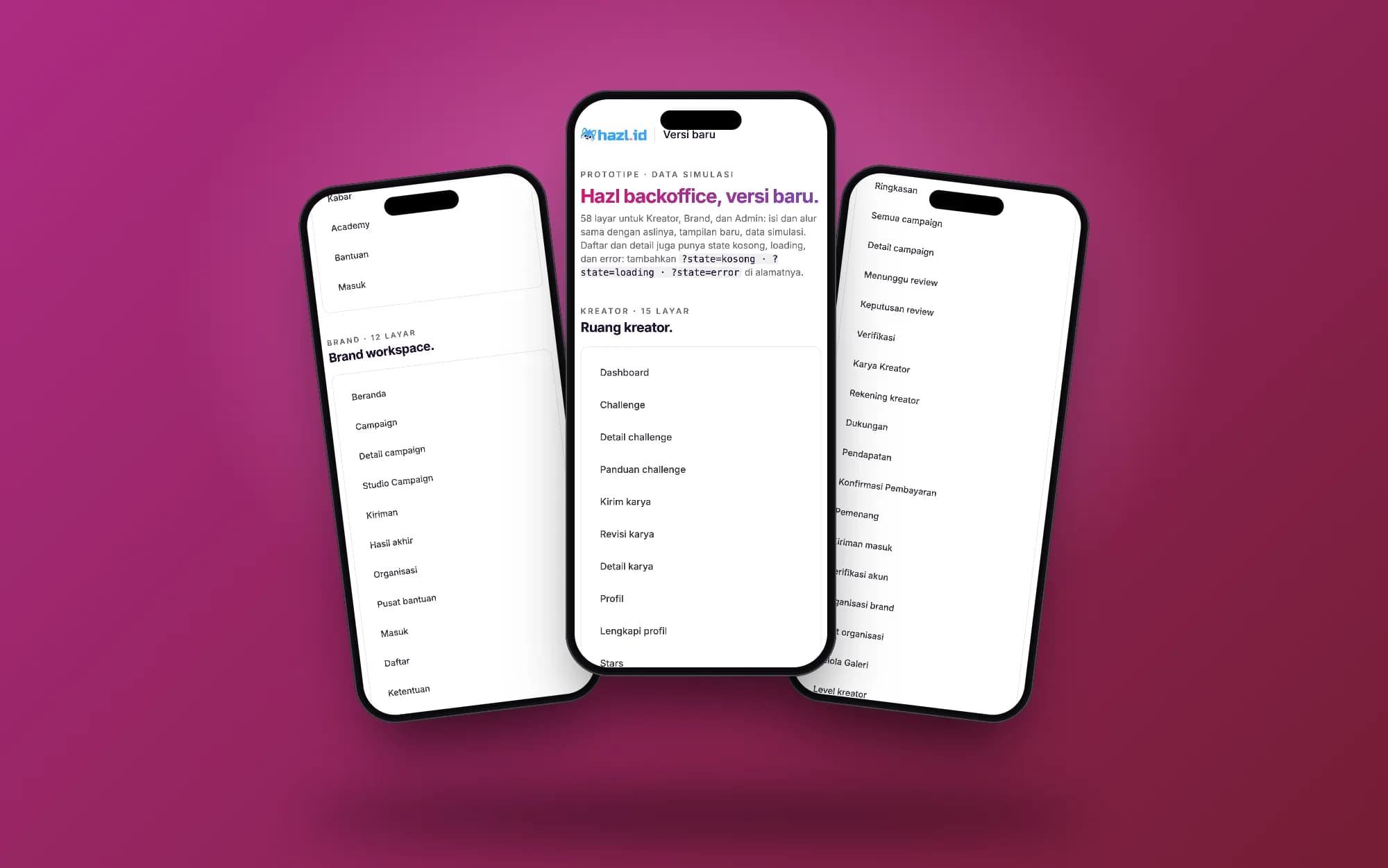 Hazl, mobile screens