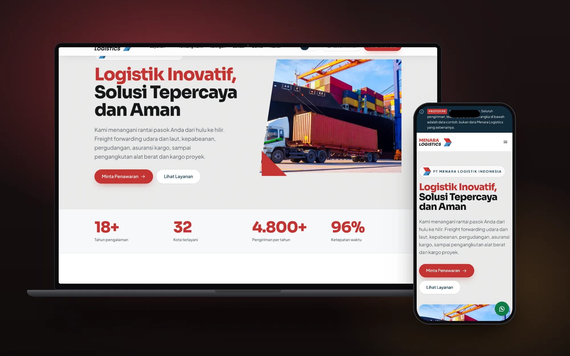 Menara Logistics, laptop and phone mockup