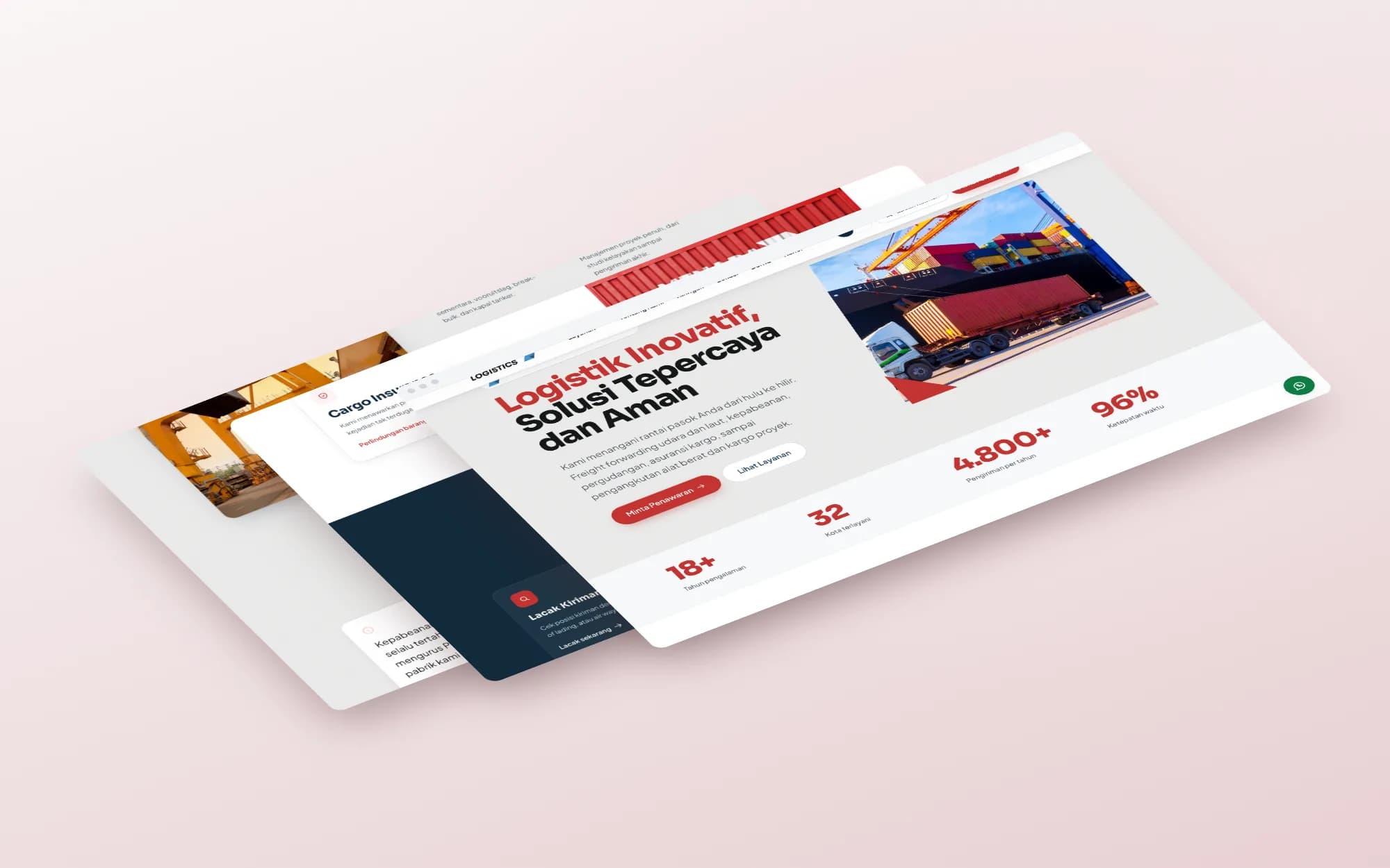 Menara Logistics, page sections shown as floating layers