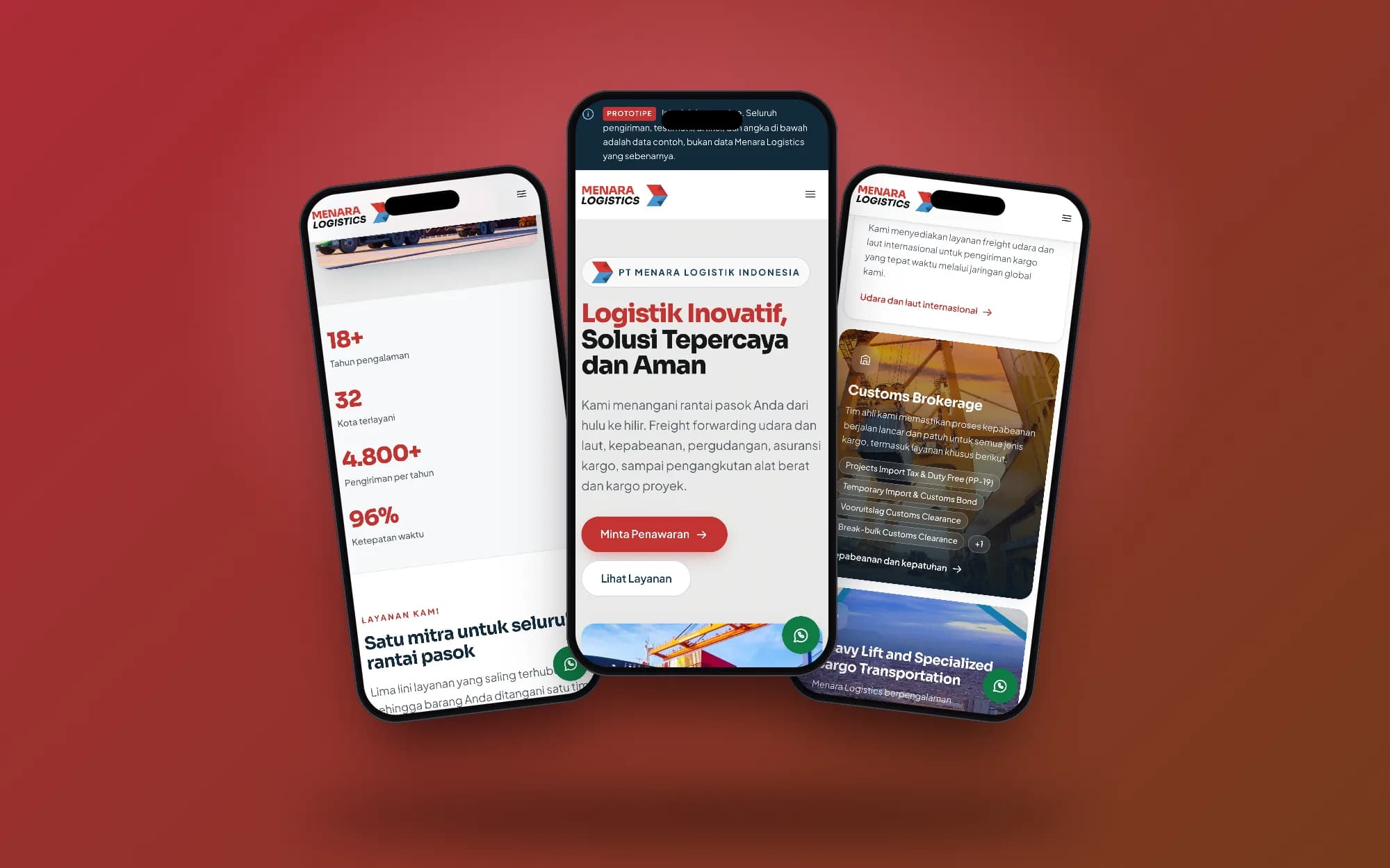 Menara Logistics, mobile screens