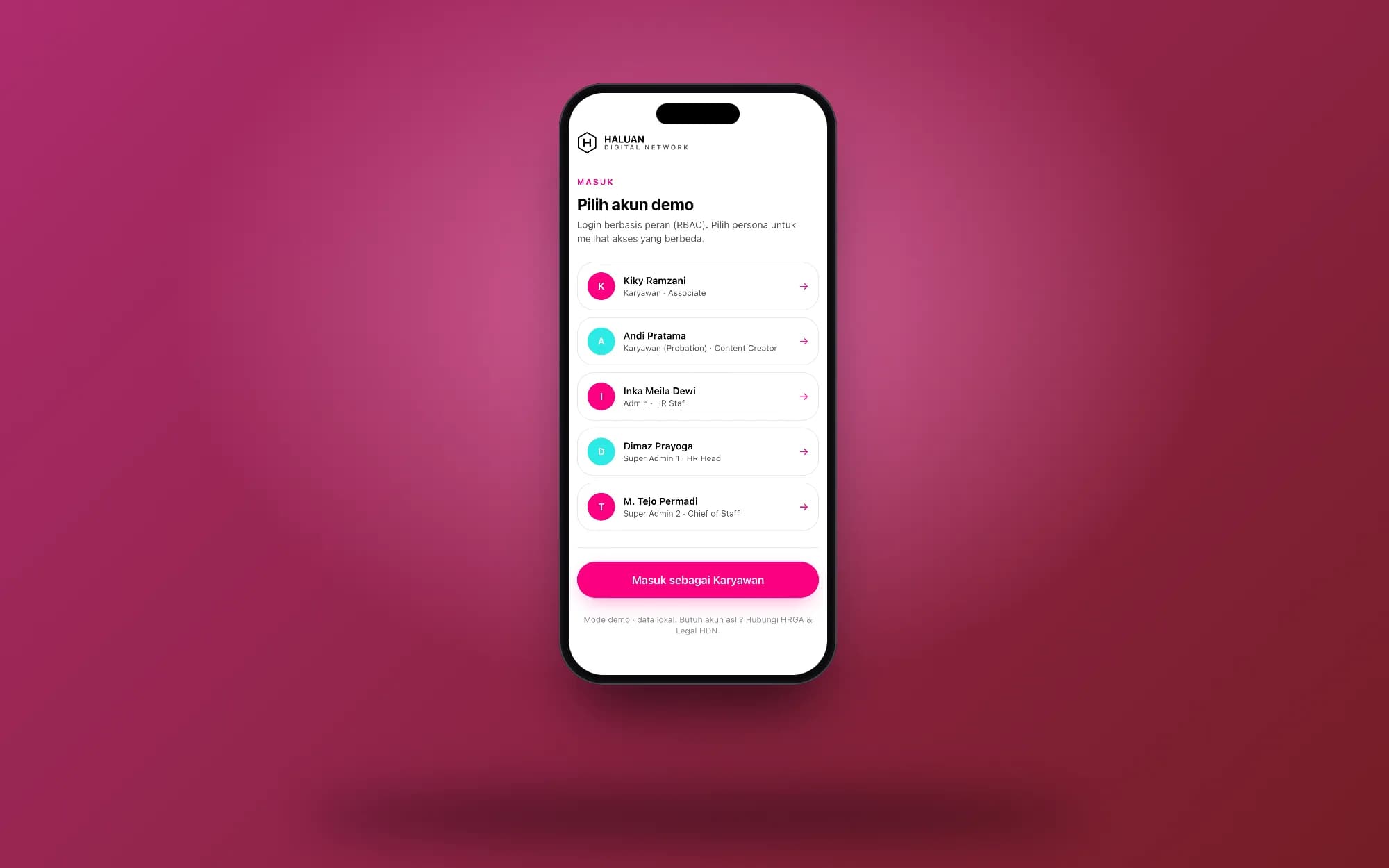 HHA (Haluan HR Agent), mobile screens