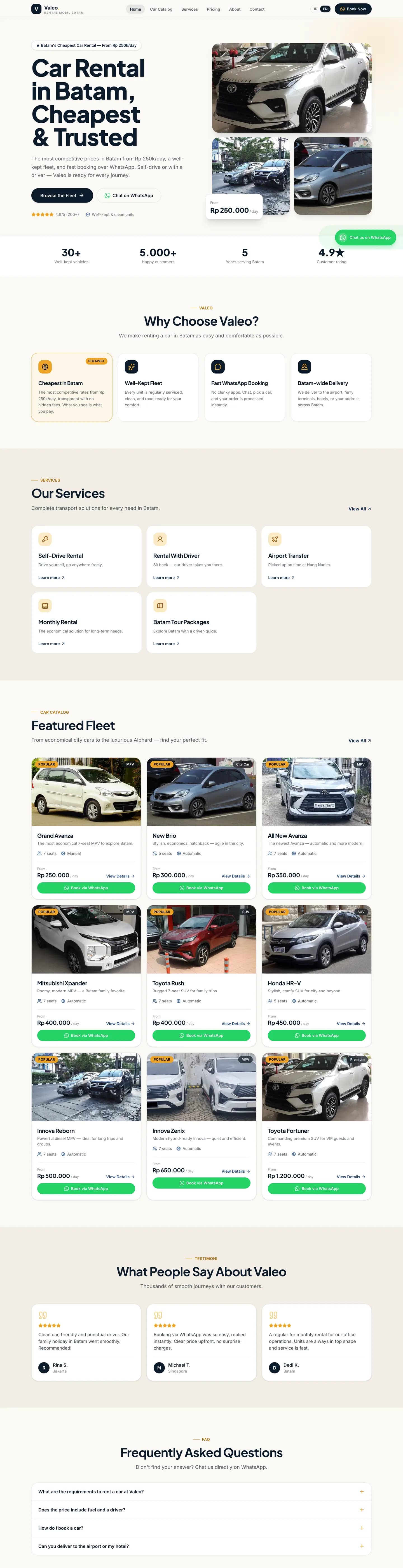 Valeo Rental, full page